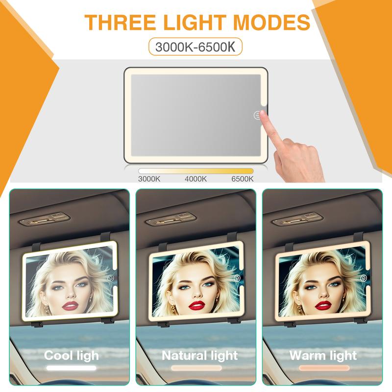 USB & Mobile Lights CCar Sun Visor Vanity Mirror, Rechargeable LED Makeup Mirror with 3 Light Modes & 58 LEDs,Dimmable Touch Control, Type-C Charging, Adjustable Strap for Cars