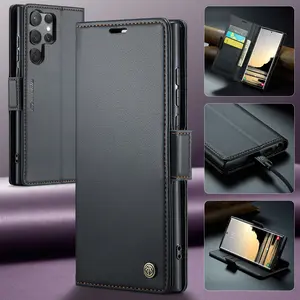 High quality PU leather flip design, foldable card slot and bracket, multifunctional and durable protective case phone case suitable for Samsung S26 S25Ultra, S24, S23, S22 Ultra/S25Plus protective case card slot added RFID Blocking function (anti-theft b