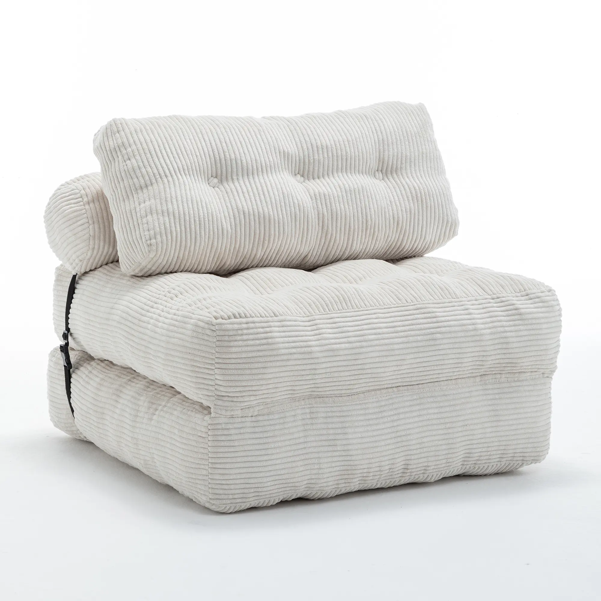 1-Person Portable Foldable Sofa Bed Convertible Sleeper Chair - Corded Durable Fabric Mattress (34.7"x68.5"), Shredded Foam, Headrest and Lumbar Pillow, Back Support, Vacuum-Sealed for Shipping, Comfy Floor Lounge (Indoor Recreation Gear), Foldable Mattre