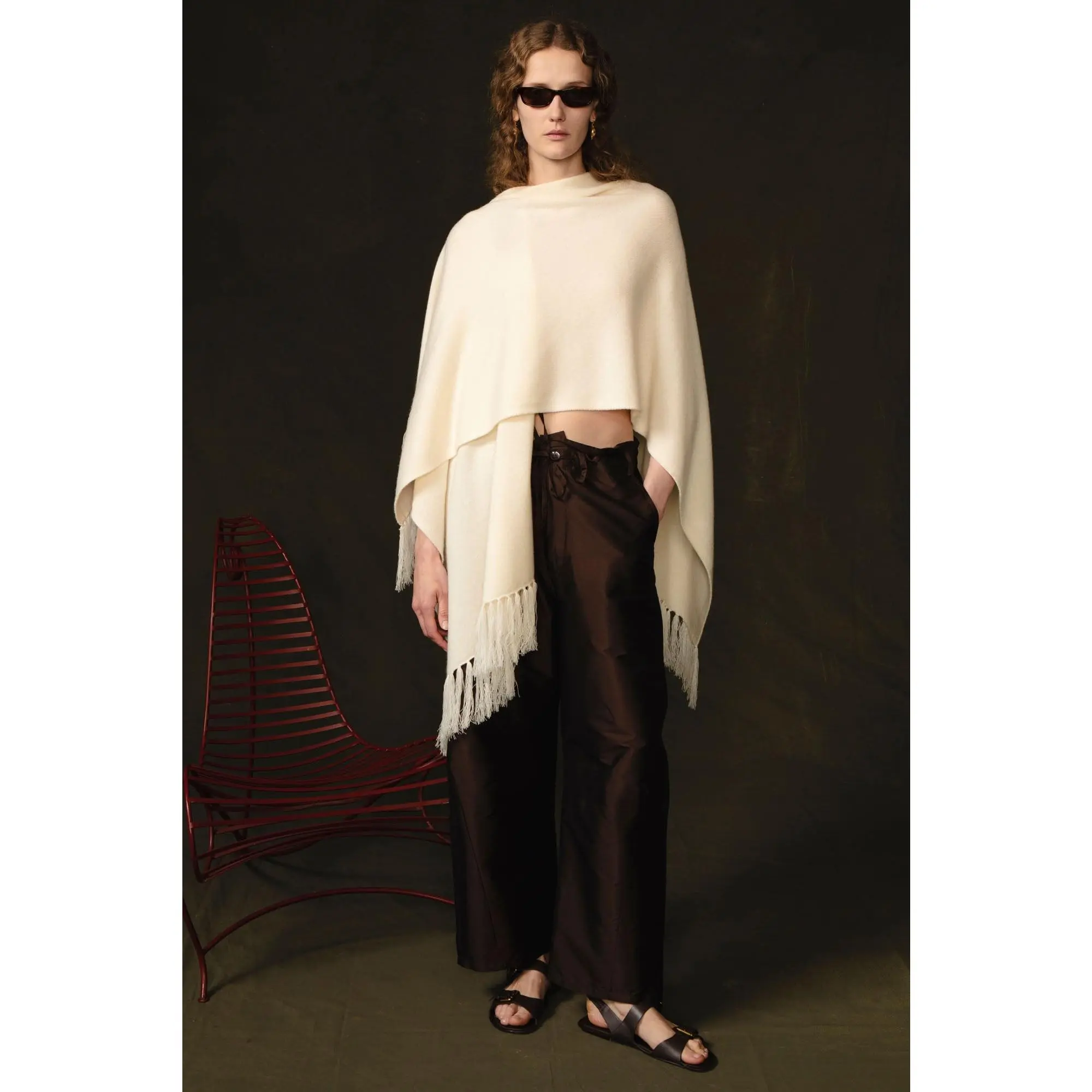 Wool Cashmere Knit Cape Aspen White
