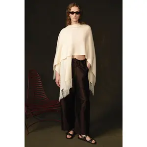 Wool Cashmere Knit Cape Aspen White