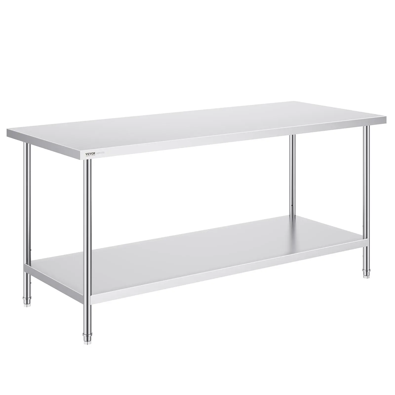 VEVOR Commercial Stainless Steel Prep Table - Adjustable Height Desk, 3 Height Levels, 30x72x34 in, 920 lbs Load Capacity, Heavy-Duty Metal Workstation for Kitchen, Restaurant