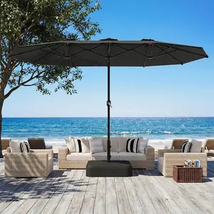 15x9ft Double-Sided Patio Umbrella with Base, Outdoor Rectangular Market Umbrella with Crank Handle for Deck Pool Patio Garden (1.9" Pole)