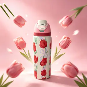 Owala FreeSip Insulated Stainless Steel Water Bottle with Straw, BPA-Free 32 Oz Sports Drinkware, Portable Stylish Option for Travel, Red Rose Color fathersdaygift