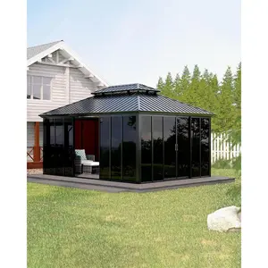 Enclosed Gazebo Sunroom 12x16 ft Hardtop with Floor to Ceiling Sliding Doors All Aluminum Alloy Frame Screen Outdoor Solarium for Backyard Patio and Deck Use
