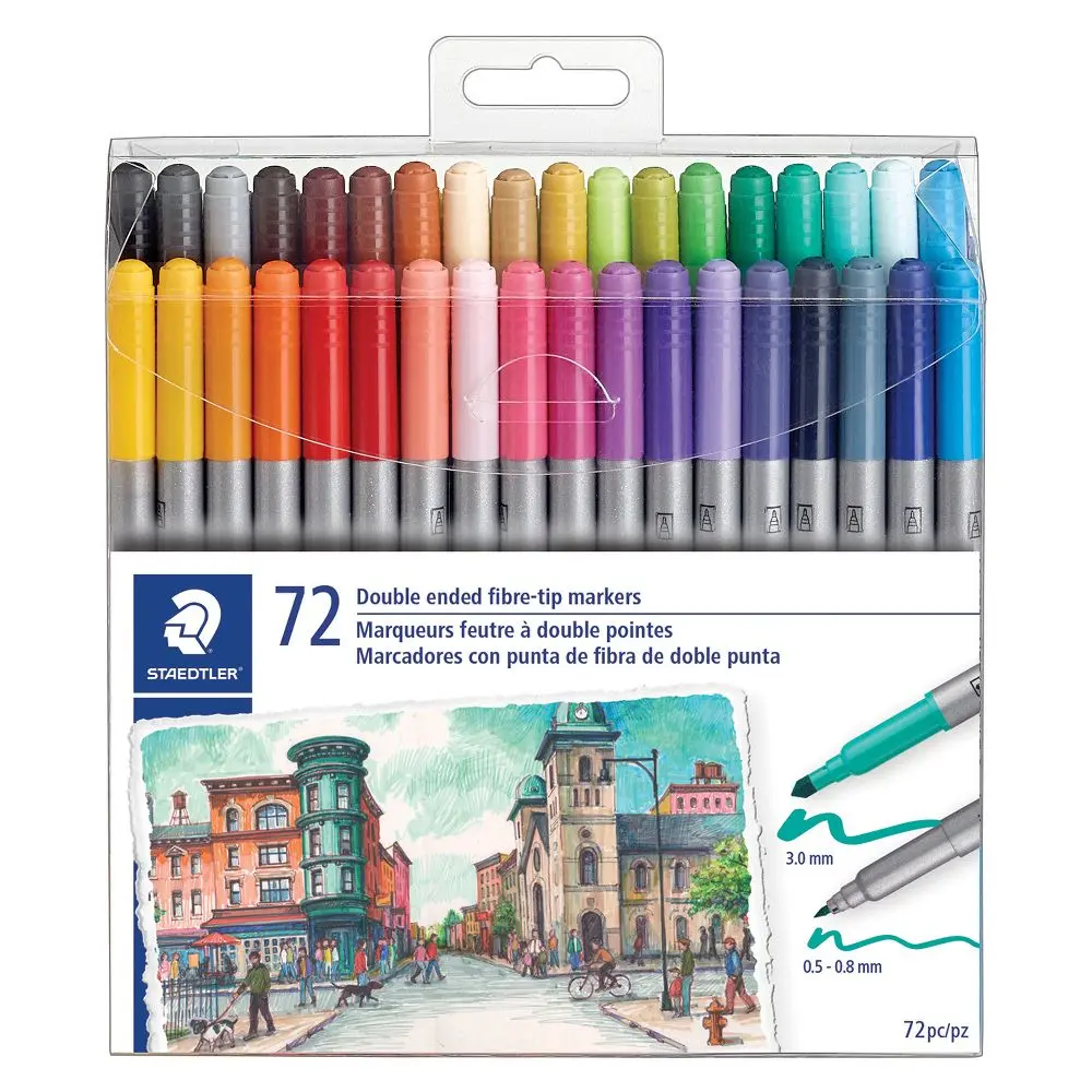 Staedtler 72ct Twin Tip Ink-Based Markers & Highlighters, Office Stationery Writing & Correction Tool