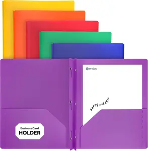 Plastic Folders with Pockets and Prongs, Two Pocket Folder with Brads, 3 Prong Folders with Pockets for Letter Size Sheets, Asstd Colors in Purple, Blue, Green, Yellow, Orange & Black, 6 Pc –by Enday