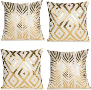 Geometric Square Cushion Decorative Throw Pillow Covers Gold Foil Cover 18×18 Inch Set of 4