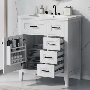 30" Bathroom Vanity with Sink Combo, White Bathroom Cabinet with Drawers, Solid Frame and MDF Board (Old Sku:N725S 999222 K)