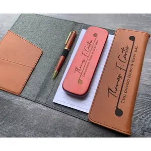 Personalized Refillable Leather Portfolio with Notebook, Pen Case and Pen