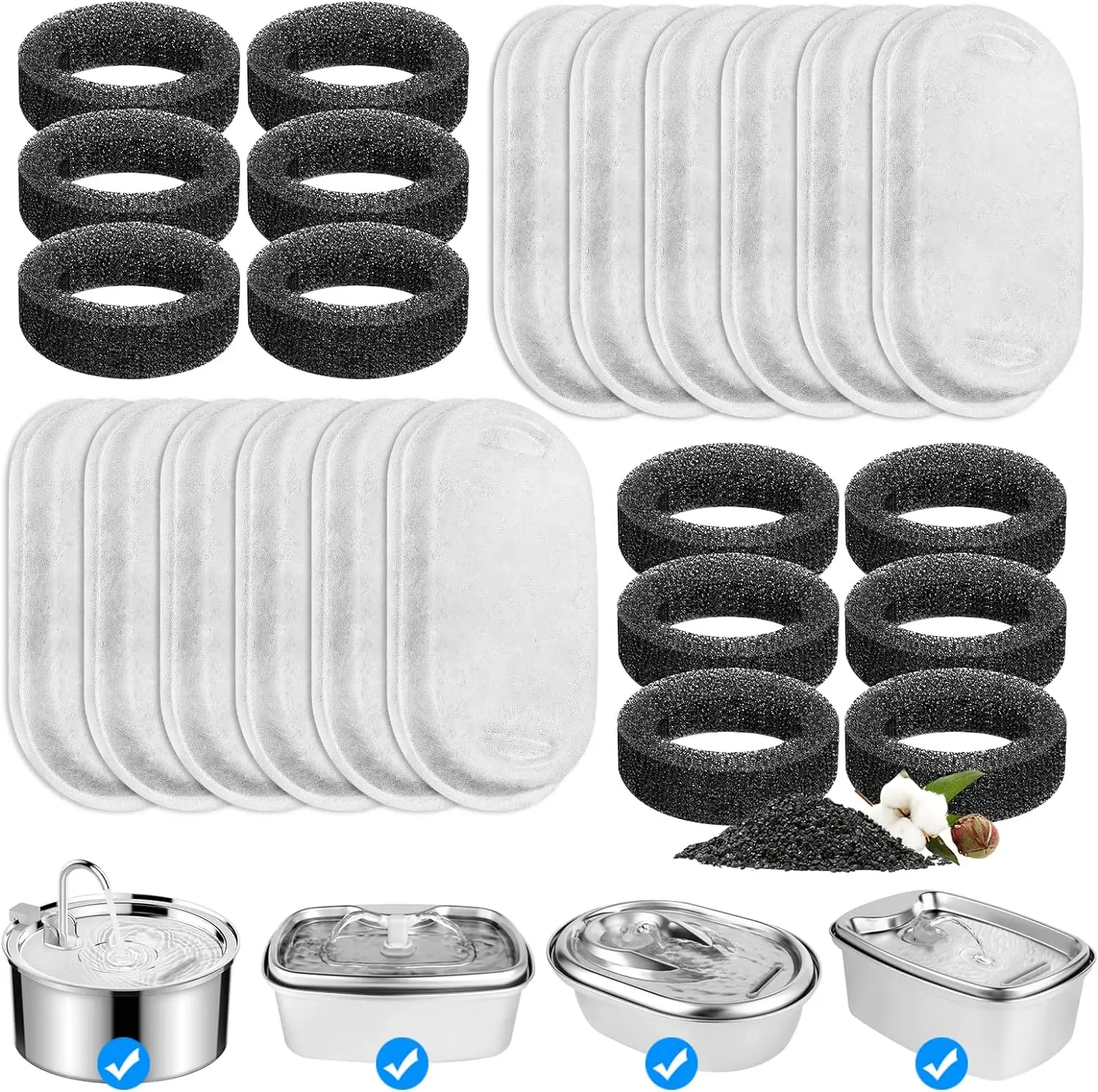 Cat Water Fountain Filter for 108oz/3.2L and 67oz/2L Stainless Steel Adjustable Water Flow Pet Water Fountain, 12 Packs Pet Fountain Filter Replacemen