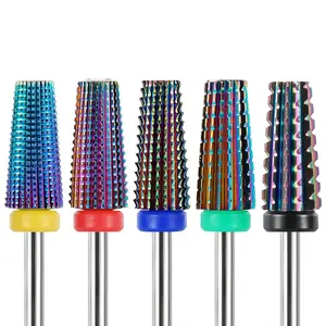 5Pcs Carbide Nail Drill Bits Set, 3/32 Inch Shank Professional Nail File Drill Bits Nail E File Bits Safety Efile Nail Bits for Acrylic Nails Gel Polish Manicure, 2 Way Rotate