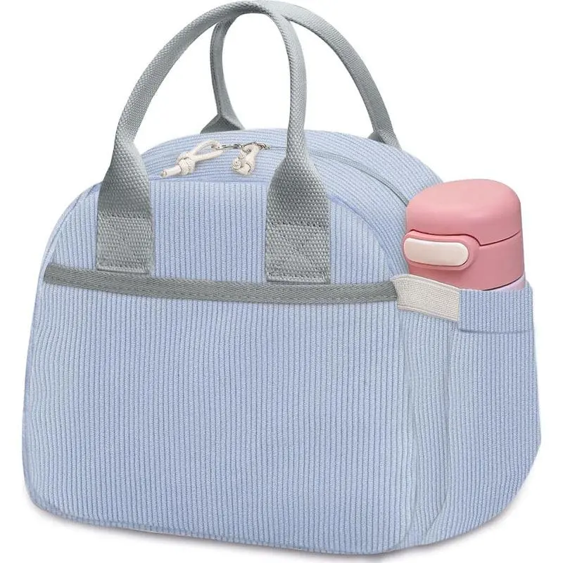 10L Corduroy Insulated Foil-Lined Lunch Tote, Waterproof Oil-Resistant Ice-Cooled Work Food Bag with Dual Insulation, Multi-Pocket Grab-and-Go On-the-Go Lunch Bag for Work, Picnics, Foil-Lined Lunch Bags, Grab-And-Go Lunch Bags