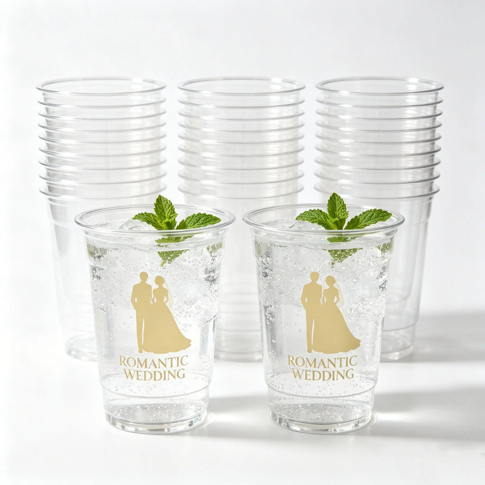 150-pack 12-ounce reusable clear plastic cups, suitable for parties, Christmas, weddings, Mother's Day, and Halloween disposable thickened plastic cups, wedding decorations, wedding supplies