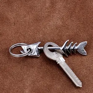Unique 3D Fishbone Keychain Vintage Detachable 3D Design Personalized Key Ring for Car and Bag Accessory Cartoon Animal Alloy Ring Buckle