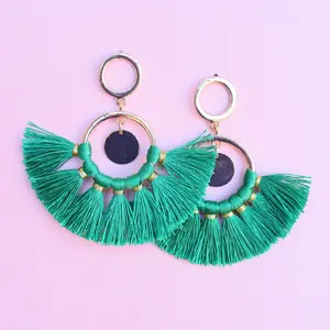 Green Big Statement Tassel Earrings