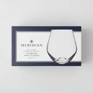 Godinger Meridian Stemless Wine Glass Set of 4 - 18oz Unleaded Crystal, Handmade in Czech Republic, Dishwasher Safe