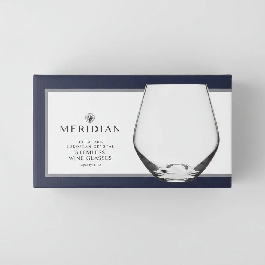 Godinger Meridian Stemless Wine Glass Set of 4 - 18oz Unleaded Crystal, Handmade in Czech Republic, Dishwasher Safe