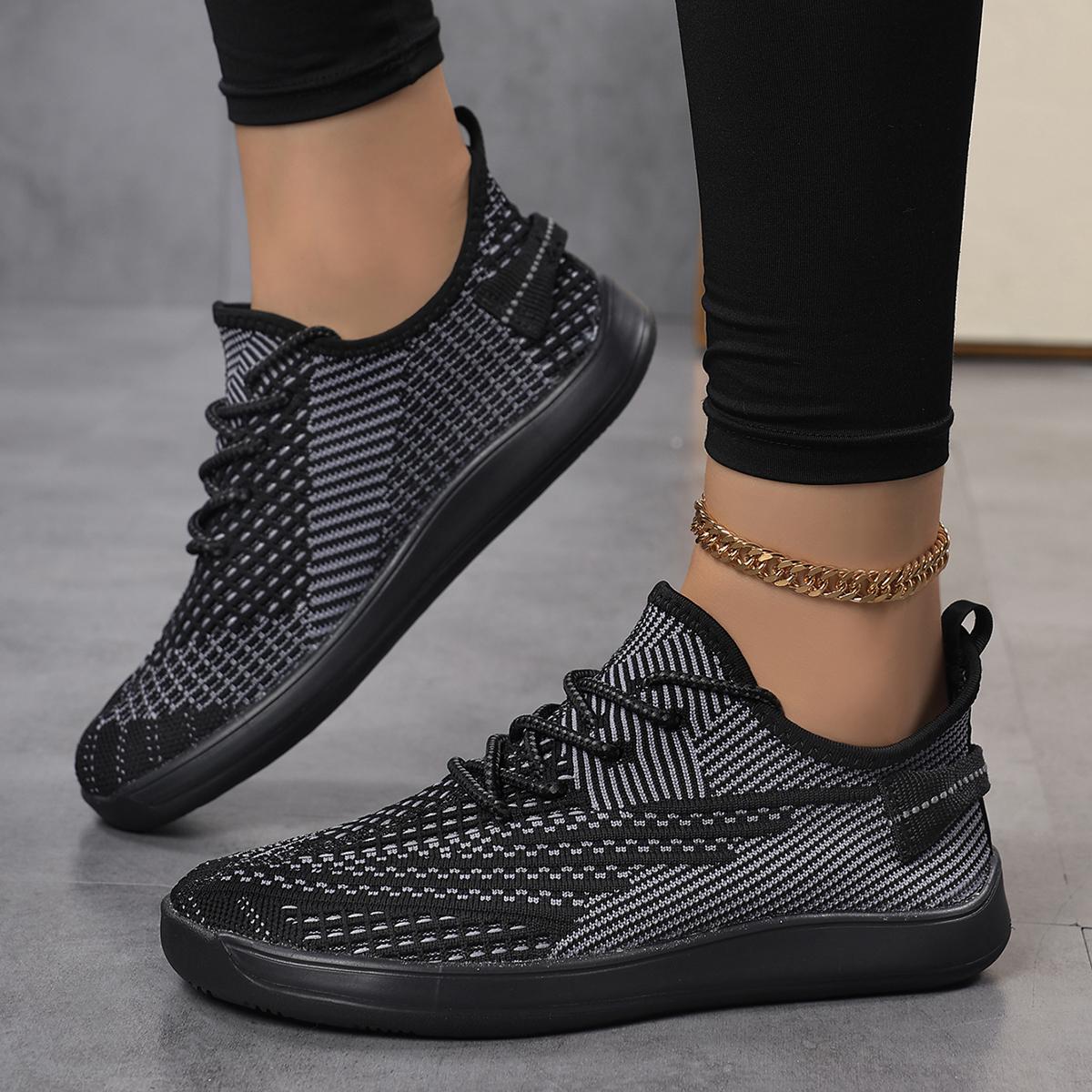 Women's Breathable Mesh Walking Shoes, Low-Top Athletic Sneakers with Flat Heel, Color Block Pattern, Slip-on Casual Footwear