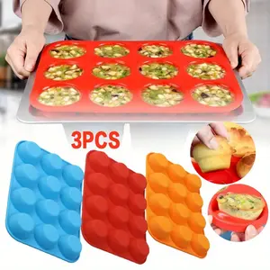 3 Pcs Silicone Muffin Pan, Cupcake Pan, 12 Cups, Food Grade Egg Muffin Baking Silicone Molds, Non-stick