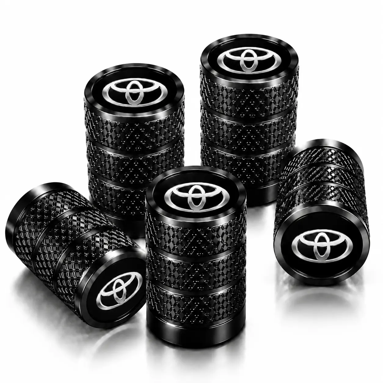 5 Pack CNC Machined Aluminum Tire Valve Caps for Toyota Camry RAV4 Corolla Tacoma Highlander 4Runner, Heavy Duty Rustproof O-Ring Seal, Leak Free Dust Proof All Weather, Tool Free Installation, Car Truck SUV Sedan Replacement Parts