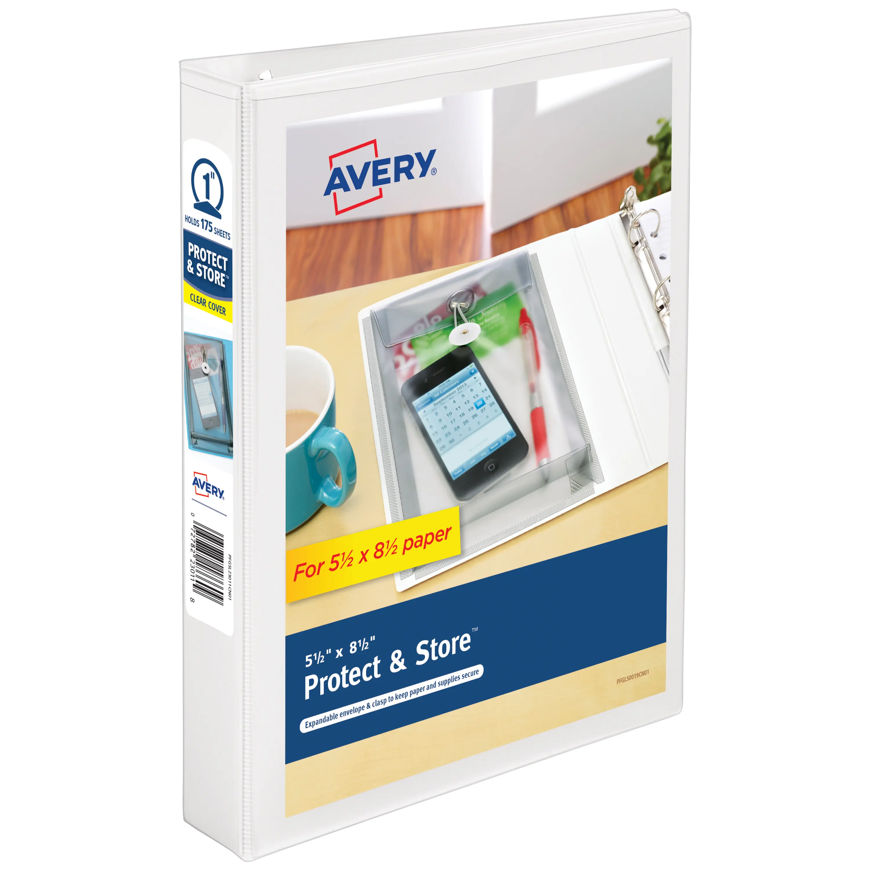Avery® Mini Durable View Protect & Store 3 Ring Binder, Holds 5.5" x 8.5" Paper, 1" Round Rings, 175-Sheet Capacity, 1.4 Inch Wide Spine, Includes Fully Enclosed Pocket, 1 White Binder (23011)
