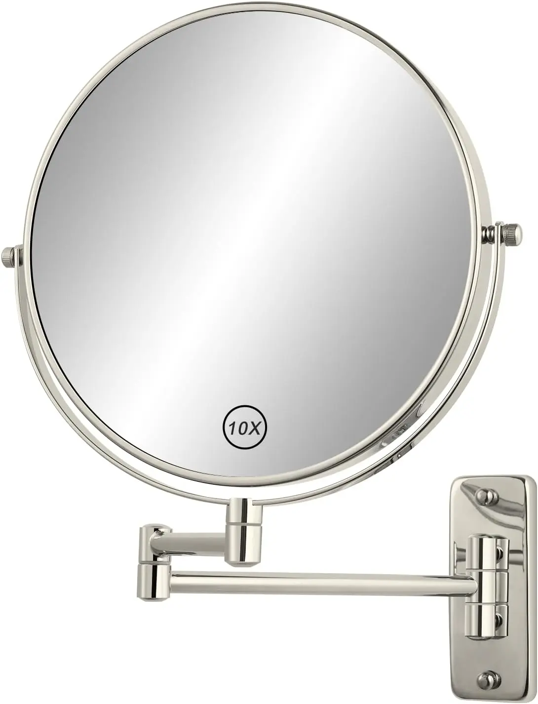 8" Wall Mount Magnifying Mirror, 1X/10X Double-Sided Makeup Mirror Wall Mounted with Extendable Folding Arm, 360 Rotation, Brushed Nickel,  for Shaving & Makeup in Bathroom (No Light)