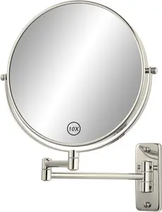 8" Wall Mount Magnifying Mirror, 1X/10X Double-Sided Makeup Mirror Wall Mounted with Extendable Folding Arm, 360 Rotation, Brushed Nickel,  for Shaving & Makeup in Bathroom (No Light)