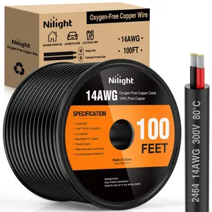 Nilight 100FT 14AWG Oxygen-Free Copper Core Electrical Wire, Red-Black Stranded PVC 2-Conductor Parallel Cable, 300V DC Safe Flexible Extension Cord for Home LED Strips, Outdoor LED Lights