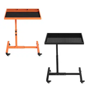 Garvee Upgraded Rolling Work Table, 220 Lbs Capacity Adjustable Steel Workbench With Wheels And Tool Tray, 38"-45" Height Orange And Black Mobile Table For Garage, Repair Shop, Mechanic & DIY Use