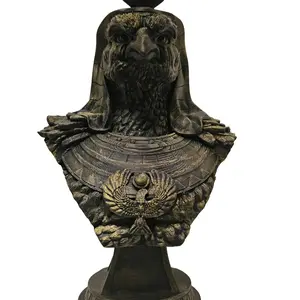 Hand-Painted Egyptian God Ra Bust - Detailed Design & Historical Significance - 15.25" Tall Decorative Statue with Stand