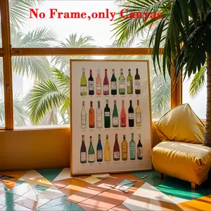 Vintage Poster Wall Art, Minimal Bohemian Champagne Print, Wine Theme Canvas Painting, Unframed, Unique Creative Decor for Bedroom & Living Room
