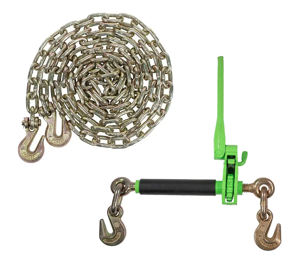 Chain Load Binder Kit - 5/16"-3/8" Quick Ratchet Folding Load Binder with Grab Hooks 7,100 lbs WLL & 5/16" x 20' G70 Transport Tow Chain 4,700 lbs WLL, Tie Down for Hauling, Towing