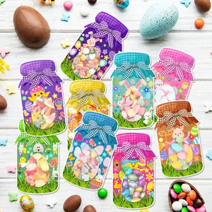 Easter Theme Cute Bunny Candy Snack Card Bags Party Decoration Supplies, 9/18pcs Cartoon Rabbit Treats Pouches, Festive Event Essentials, Gift Bags, Party Favor Packs