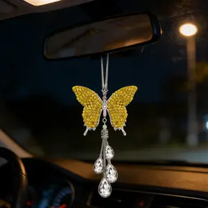 Elegant Rhinestone Butterfly Fringe Car Pendant, Smooth Hanging Interior Decor, Stylish Car Accessory, Car Interior Decoration, 1 Piece