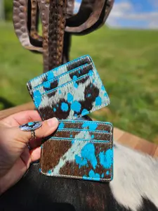 Western Cowhide Credit Card Holder - Money holder: ACID WASH TURQUOISE