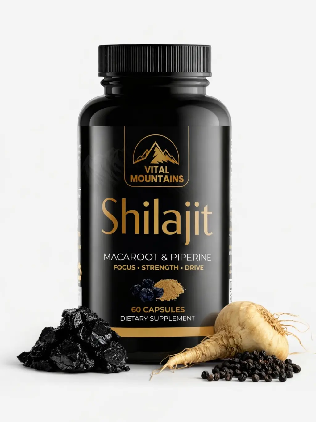 Shilajit Capsules with Maca Root & Black Pepper, For Men and Women,  Boost Energy, Performance & Mood
