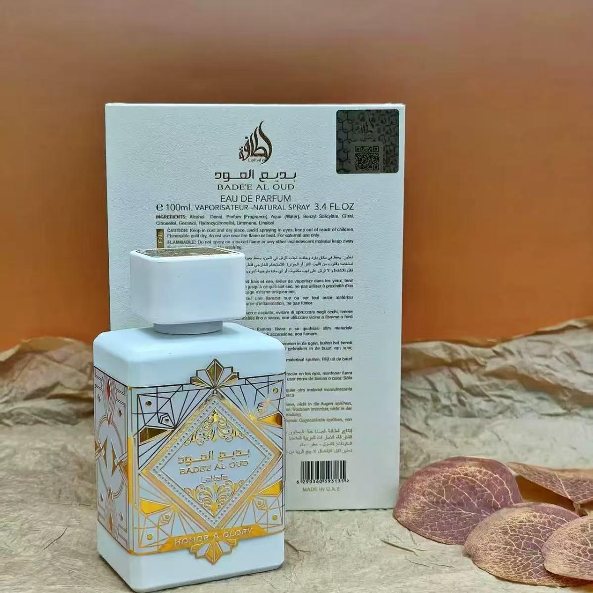 Lattafa Bade'e Al Oud Honor & Glory Eau de Parfum Spray 3.4 Ounce – Perfumes Arabia Arabian Scent Aromatic Woody Fragrance