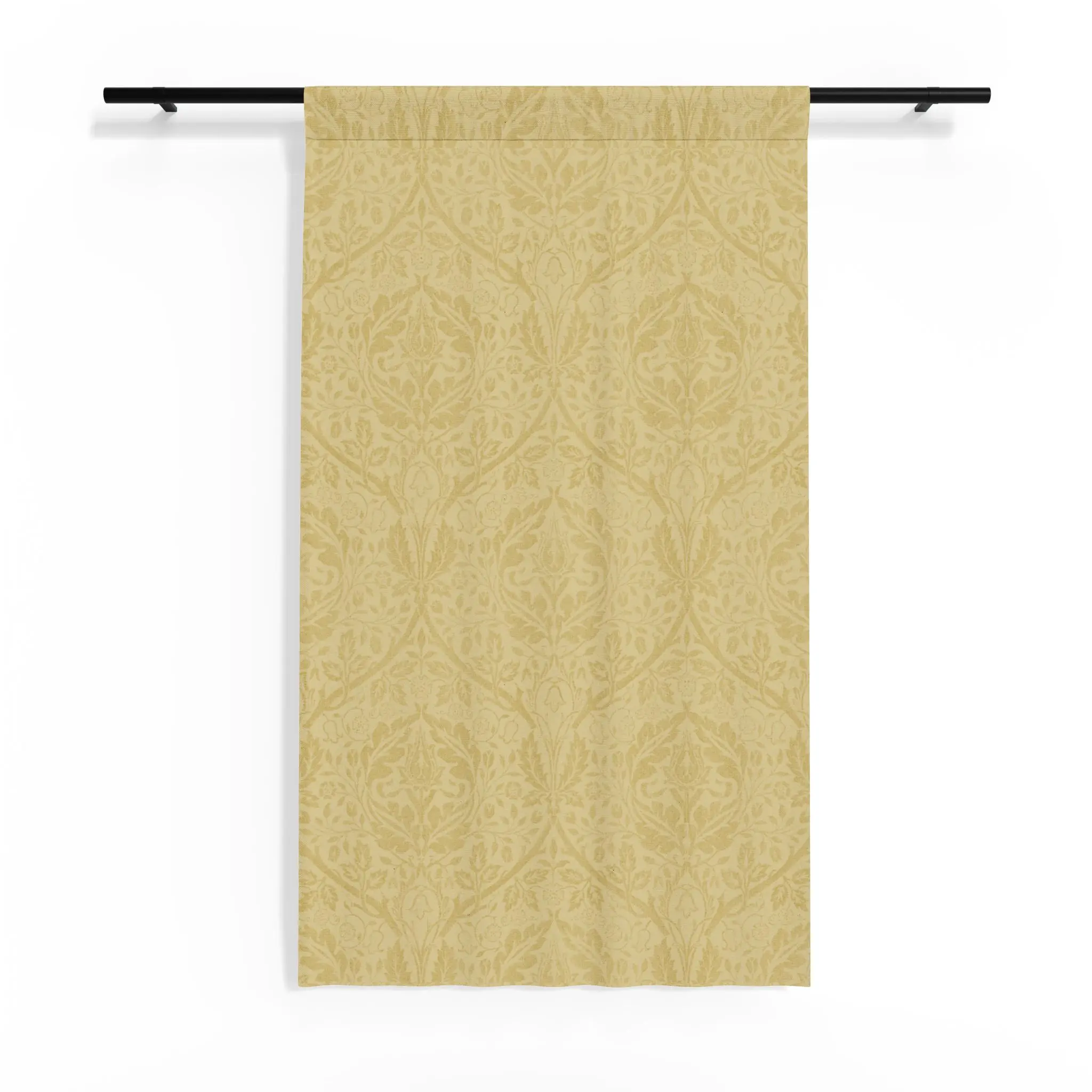 Classic Golden Damask Pattern Sheer Window Curtain Panel - 84-in Light-Filtering Durable Lightweight Sheer Fabric Drapes with Gentle Glow, 1-Sided Print for Quiet Rooms