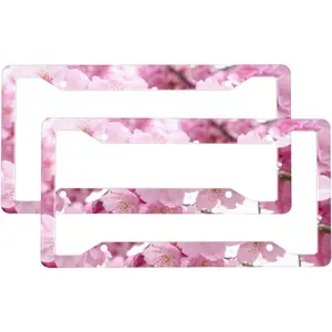 2 Sets Cherry Blossom Premium License Plate Holder - Car Truck SUV Front and Rear Bracket for Enhanced Night Vision 4 Holes ﻿