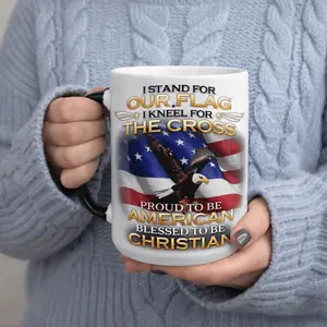 I Stand for Our Flag I Kneel for The Cross Proud to Be American Blessed to Be Christian Mug 11oz Printed Ceramic Mug Premium Ceramic Mug 11oz Capacity (325ml) Durable Microwave Safe Design