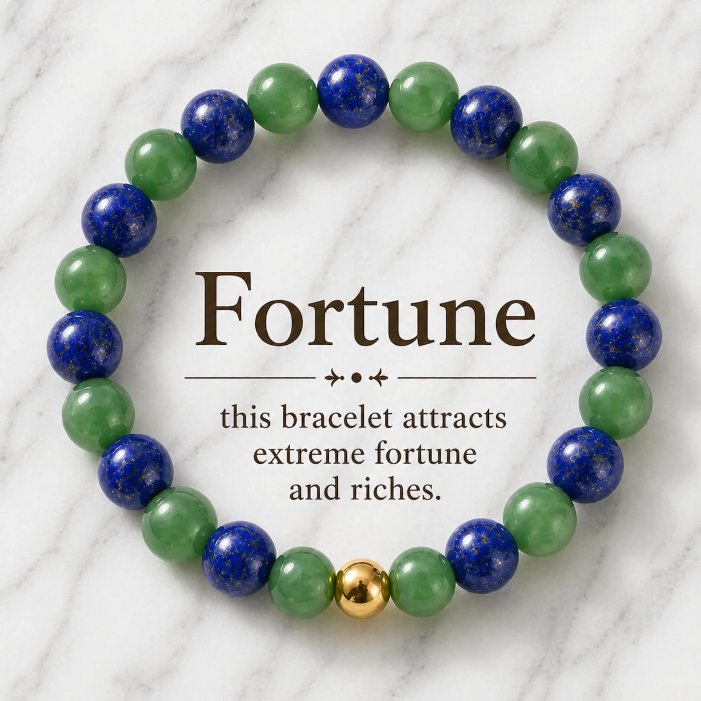 Jade and Lapis Lazuli Crystal Beaded Bracelet With Real Gold - Fortune