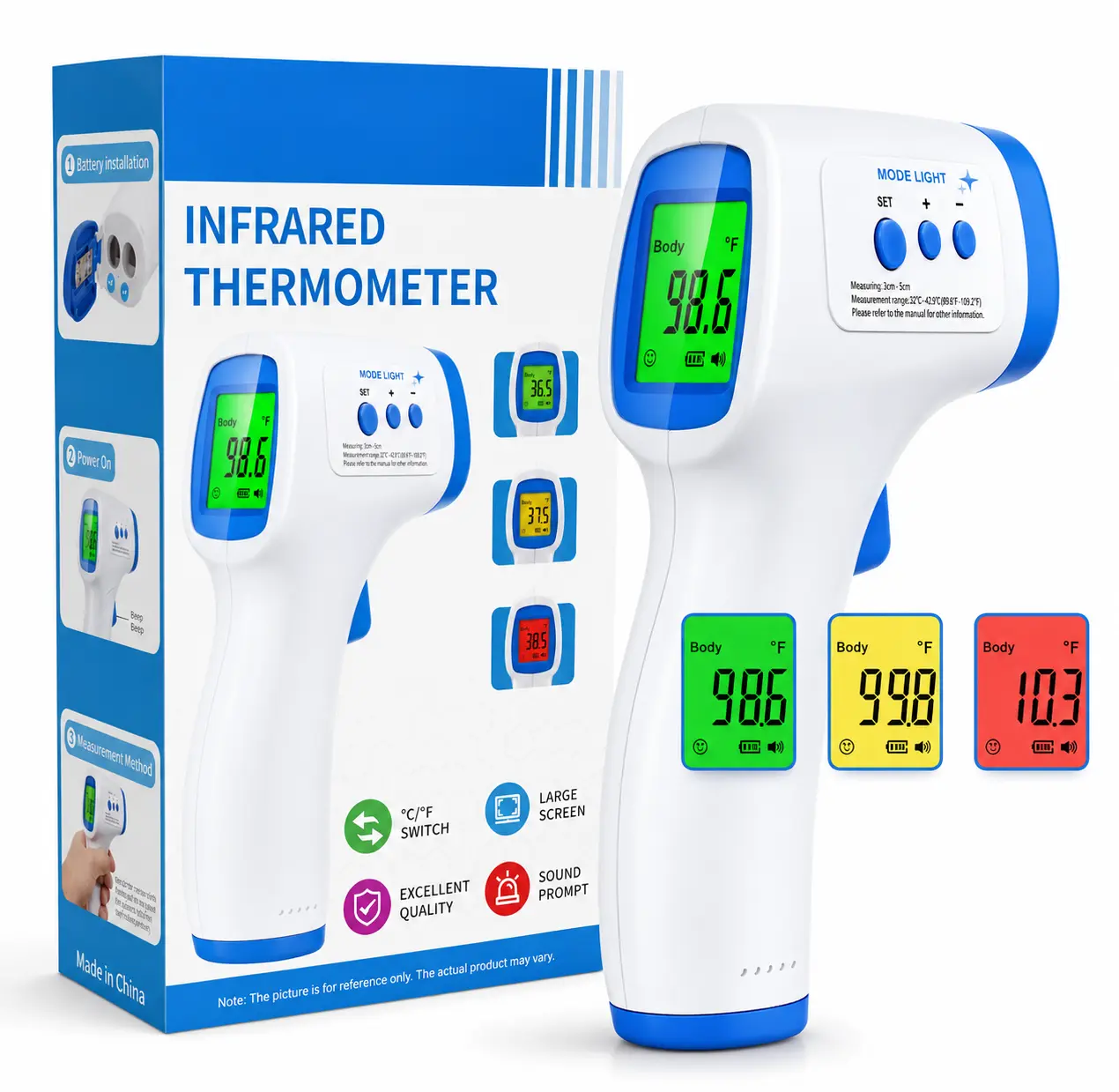 MOOD LIGHT No-Touch Forehead Thermometer For Adults And Kids, Digital Thermometer With Fever Alarm, 3 Backlit And 30 Memories Fast Accurate Results, Easy For All Ages, Basal Thermometer