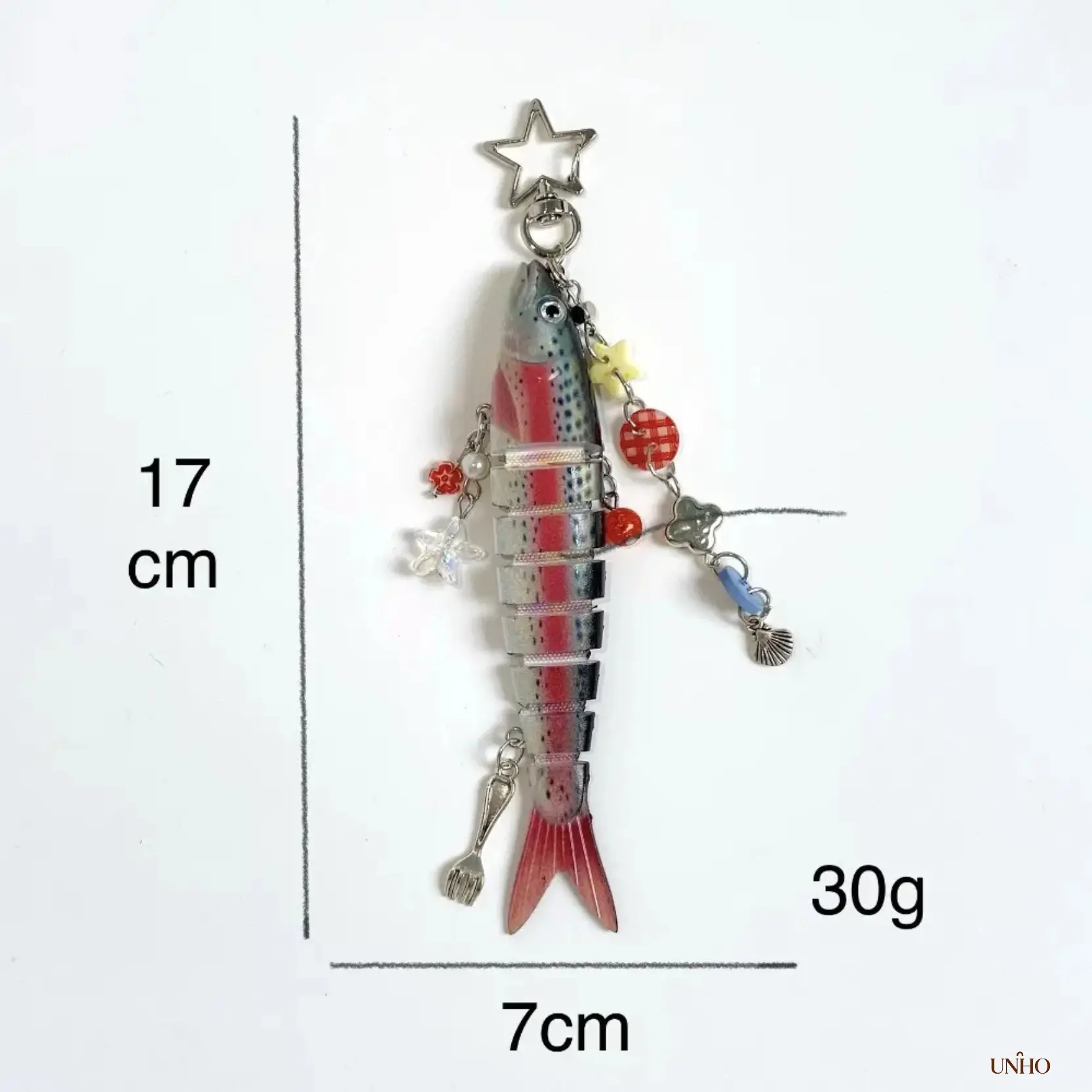 Y2K Indie Trout Fish Key Ring Bag Charm, Aesthetic Star Beaded Detailed Pendant, Cute Lucky Decor Accessory For Handbags Backpacks And Daily Girl Styling