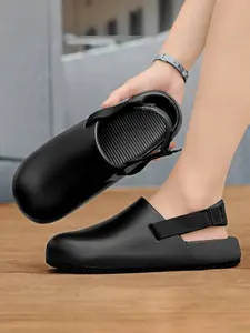 Women's Black Two-Wear Closed-Toe Slides: Adjustable Strap + Anti-Slip Sole, Daily Outdoor Work Shoes, Half Strap Slippers