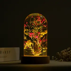 Handmade Epoxy Resin Baby Flowers Figurine Diorama Ornament with Wooden Base – Aesthetic Desk Decor Gift for Room, Office, Cozy Space