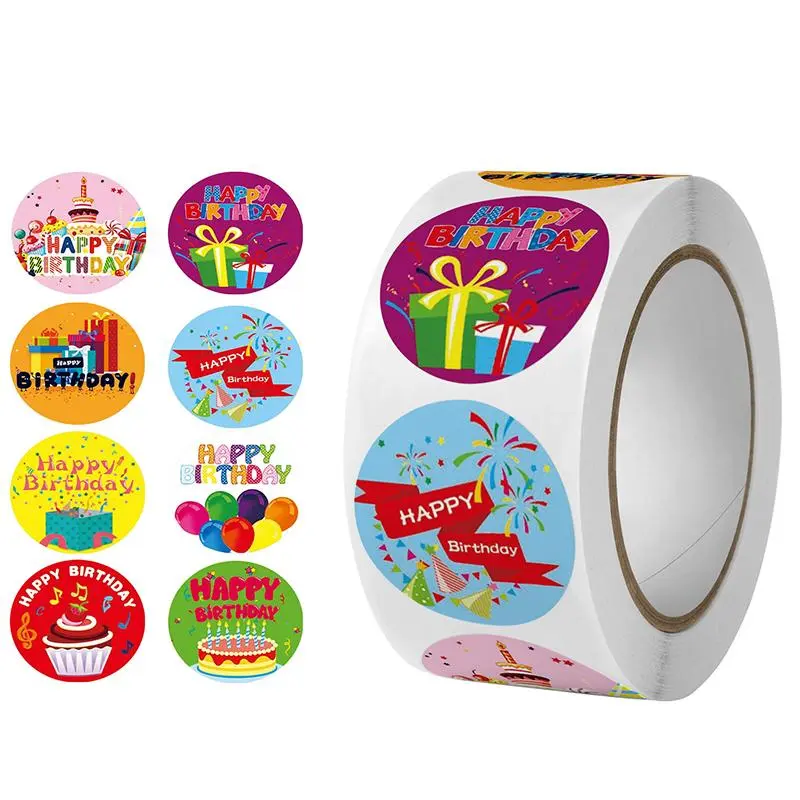 Happy Birthday Series Sticker, 500pcs/roll Waterproof Decorative Sticker, DIY Decal for Gift Greeting Card Water Bottle Laptop Phone