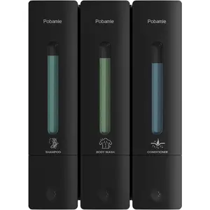 Shampoo and Conditioner Dispenser - Shower Soap Dispenser Wall Mounted No Drill - Shampoo Conditioner Body Wash Dispenser 3 Chamber - Easy Install for Bathroom Hotel Black 1200ml