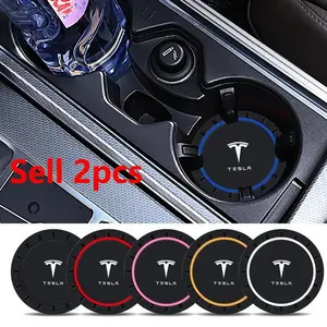 2pcs Car Coaster Water Cup Bottle Holder, Anti-Slip Pad Accessories for Tesla Model 3/y/s/x/roadster/cybertruck, Juguete Spacex, Car Cup Holders