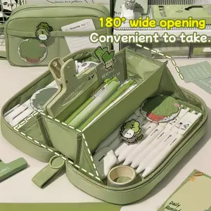 Ins-style large-capacity volcano pencil case, with multi-layer partition storage, a high-value pencil stationery storage box. Portable pencil case, new unique design, can be 180° flat lay, simple stationery supplies Pencil Bag